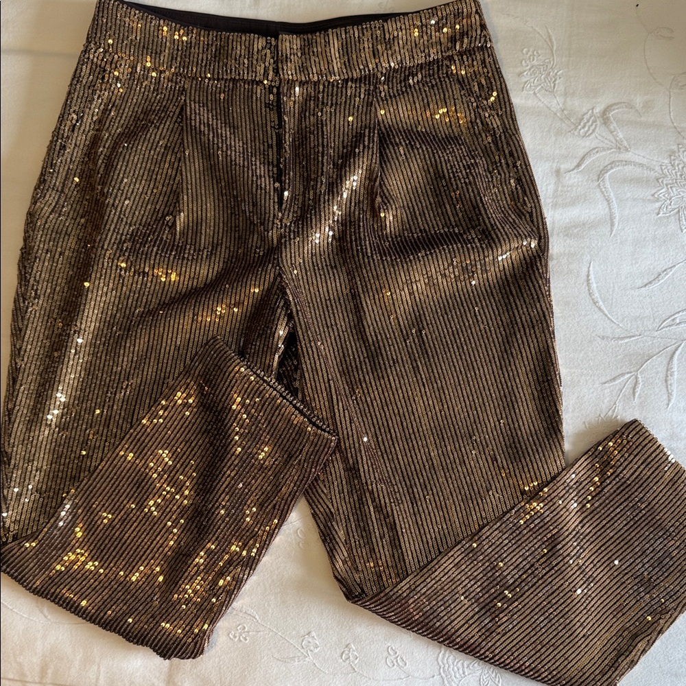 Banana Republic Bronze Sequin Stripe Dress Pants